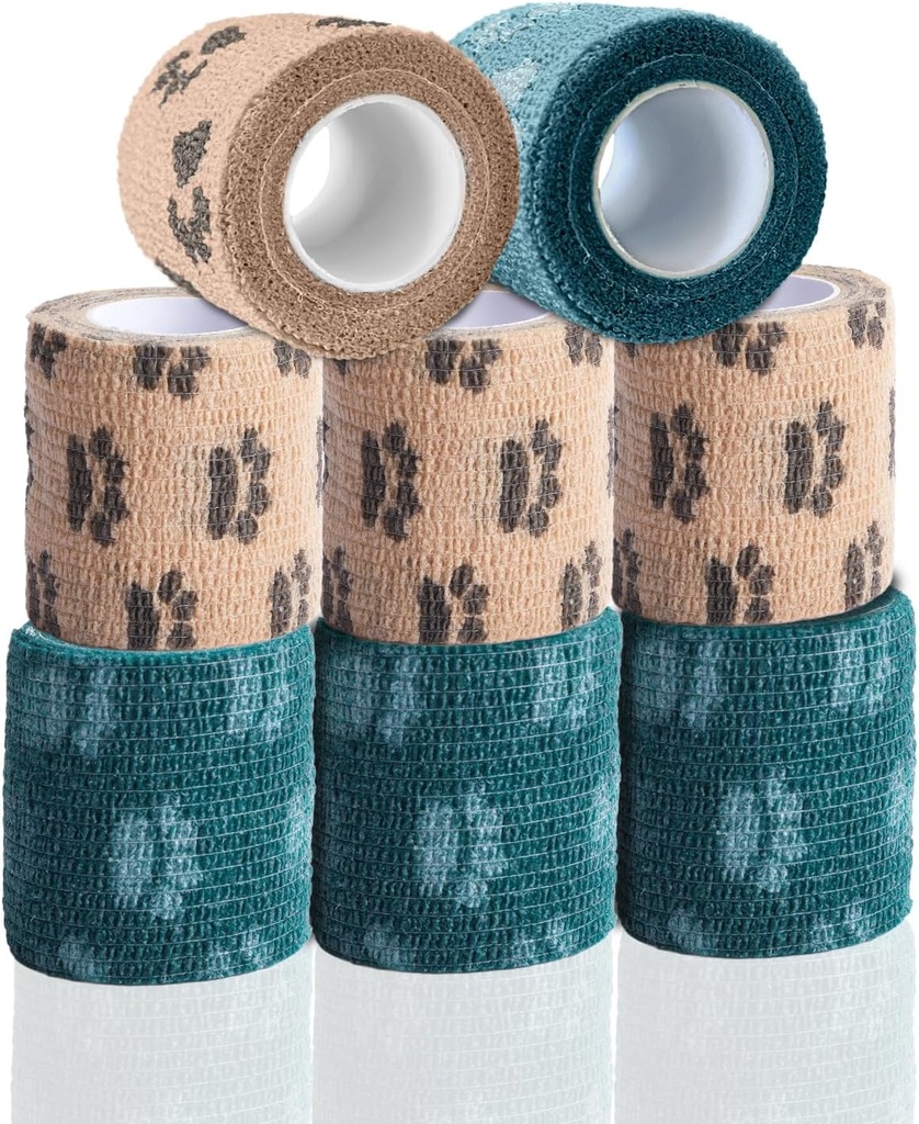 Samoprzylepny opatrunek opatrunkowy - Zawijacz do psów bez żucia - Opaska na opatrunek, Pieluszka, Pierwsza pomoc, Taśma na kocie ptaki domowe (2 Inch, 8 Rolls, 8 Colors)