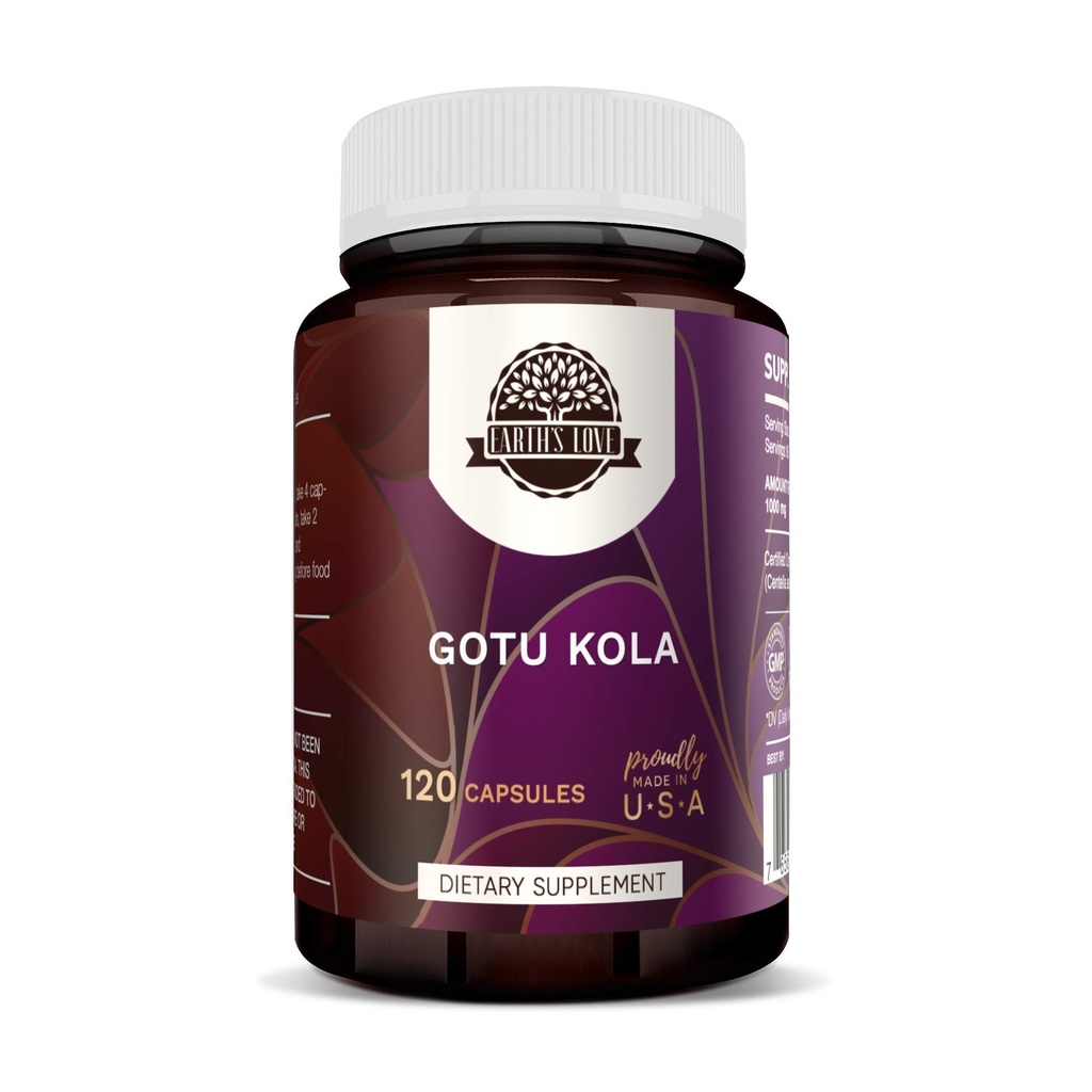 Earth 's Love - Gotu Kola 120 Kapsułki, 500 mg, Gotu Kola (Centella Asiatica) Suszone Zioła (120 Kapsułki)