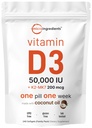Micro Składniki Witamina D3 50 000 j. m. + K2 MK- 7 200 µg, 240 Softgeli 124; Olej kokosowy z pierwszego tłoczenia 124; 2-in-1 Kości, Immune & Heart Support 124; Łatwe do połykania, Non-GMO