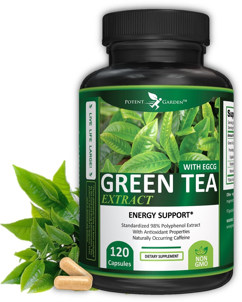 Potent Garden Green Tea Extract with EGCG Natural Energy, Mental Focus, Immune Support, Antioxidant and Healthy Heart Formula, Non-GMO 120 Green Tea Extract Capsules