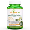NutreeVit Pure 100% Organic Spirulina + Chlorella + Wheatgrass - Energy Booster, Wsparcie immunologiczne, Potężny Superfood Antioksydant - Veggie kapsułki 124; 500mg