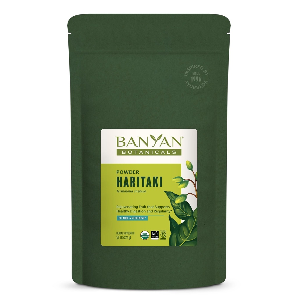Banyan Botanicals Haritaki Powder - Certified Organic, 1 / 2 Funt - Terminalia chebula - dla detoksykacji i odmładzania * - Organic, Vegan, Non-GMO, Gluten Free, Certified Fair for Life Fair Trade