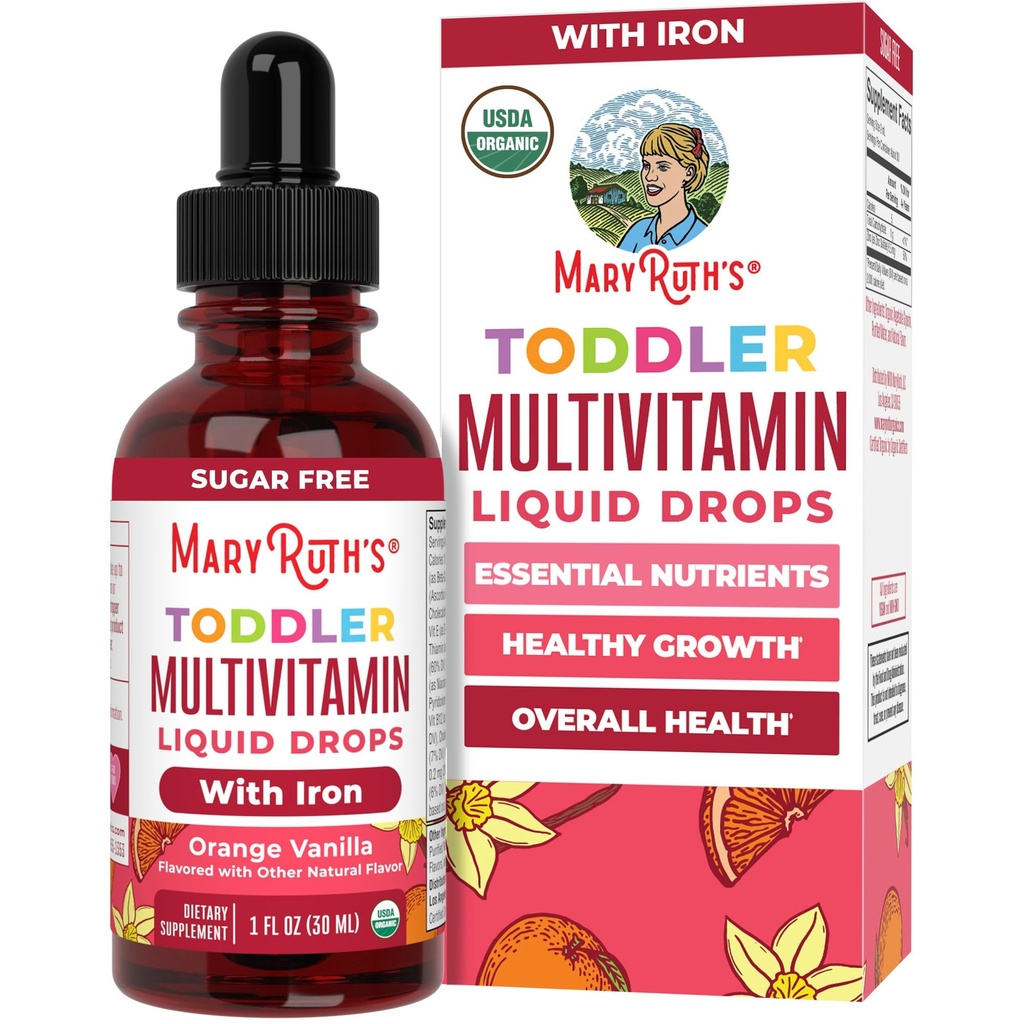 MaryRuth Organics CoComelon Toddler Kids Multivitamin with Iron Betonine 124; Immune Support Betoning124; Toddler Vitamins 124; USDA Organic Betoning124; Sugar Free Betoning124; Multivitamin Liquid Drops for Kids Ages 1-3 Betoning124; Vegan Betoning124; 1 Fl Oz