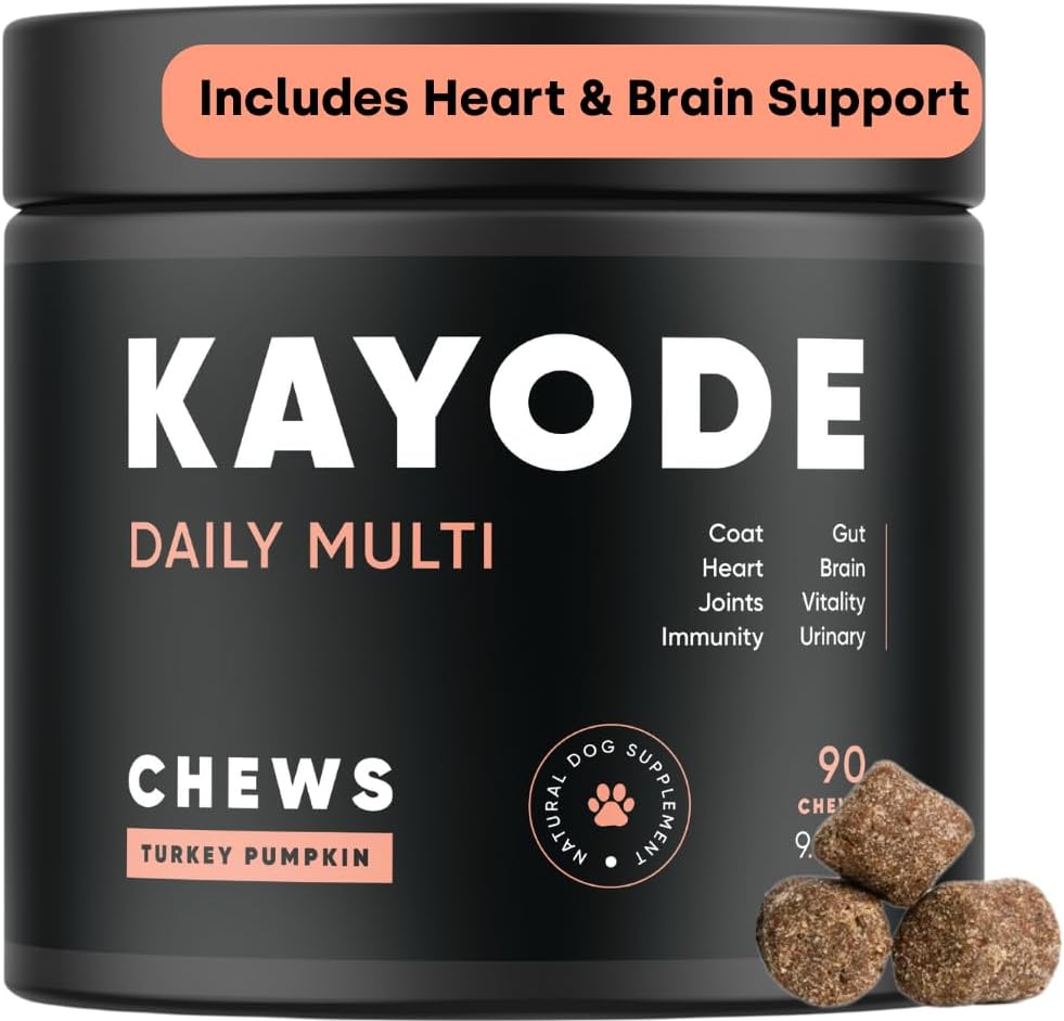 Kayode Daily Multi - Dog Multivitamin & Superfood Chew. Wypełnij odcienie odżywcze. Pomaga Joints, trawienie, serce, mózg, mocz i więcej. Dodaj odżywki Dog Food Misses. Świetnie dla szczeniąt.