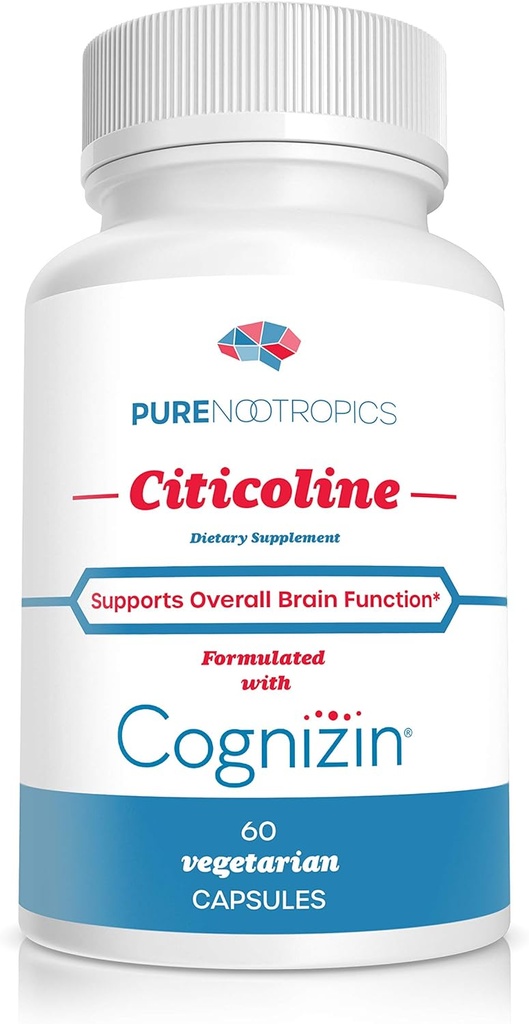 Pure Nootropics - CDP Cholina (Citicoline) Kapsułki 300 mg Kapsułki 124; 60 Veg Cap Value Pack 124; Wspomaga Cognitive Function and Performance, Pamięć, Uwaga i Zdrowie Mózgu 124; Biodostępny Cognizin