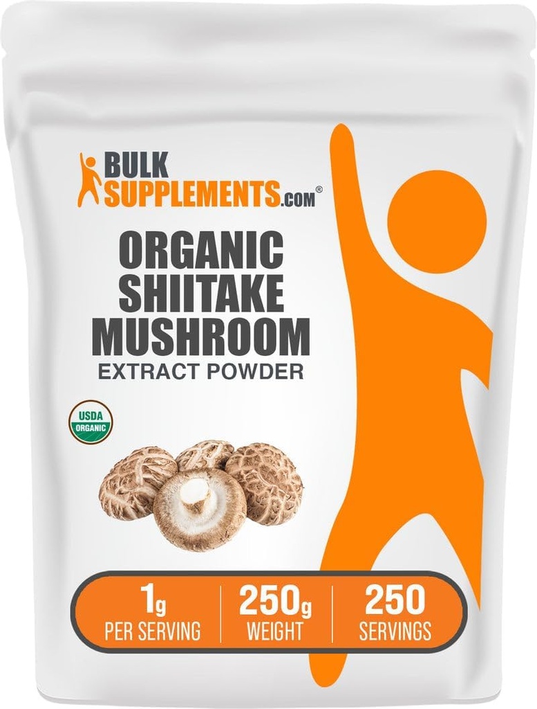 BulkSupplements.com Organic Shiitake Mushroom Extract Powder - Organic Shiitake Mushroom Supplement Powder, Immune Support - Vegan & Gluten Free, 1 g na Serving, 250g (8.8 oz) (Opakowanie po 1)