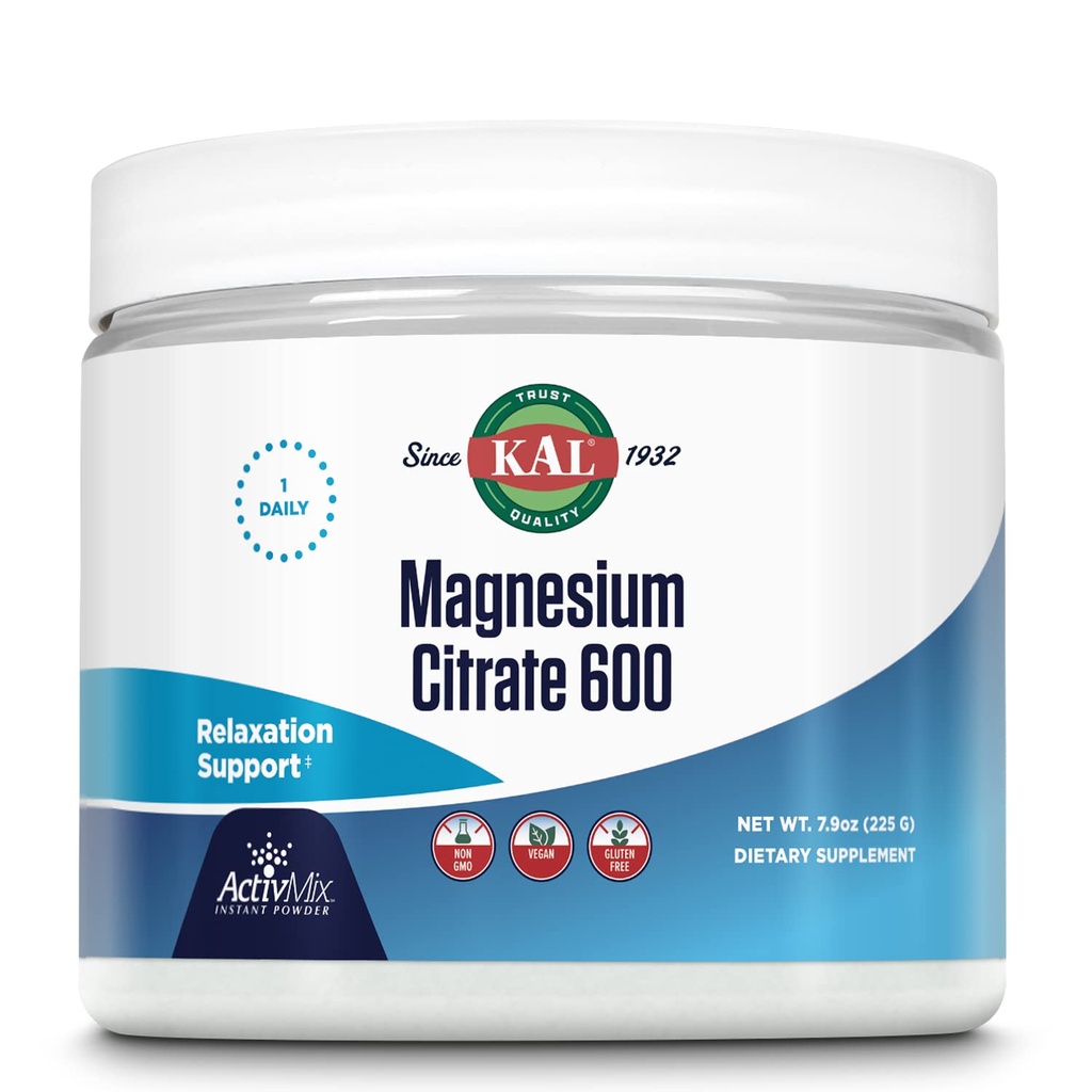 Kal Magnezu Citrate 600 mg ActivMix Instant Powder, Magnezu Suplement do Zdrowego Mięśnie Funkcji, Relaksacja, Nerve and Circulation Support, Wegan, Non-GMO, Gluten Free, około 60 Serv, 7.9oz