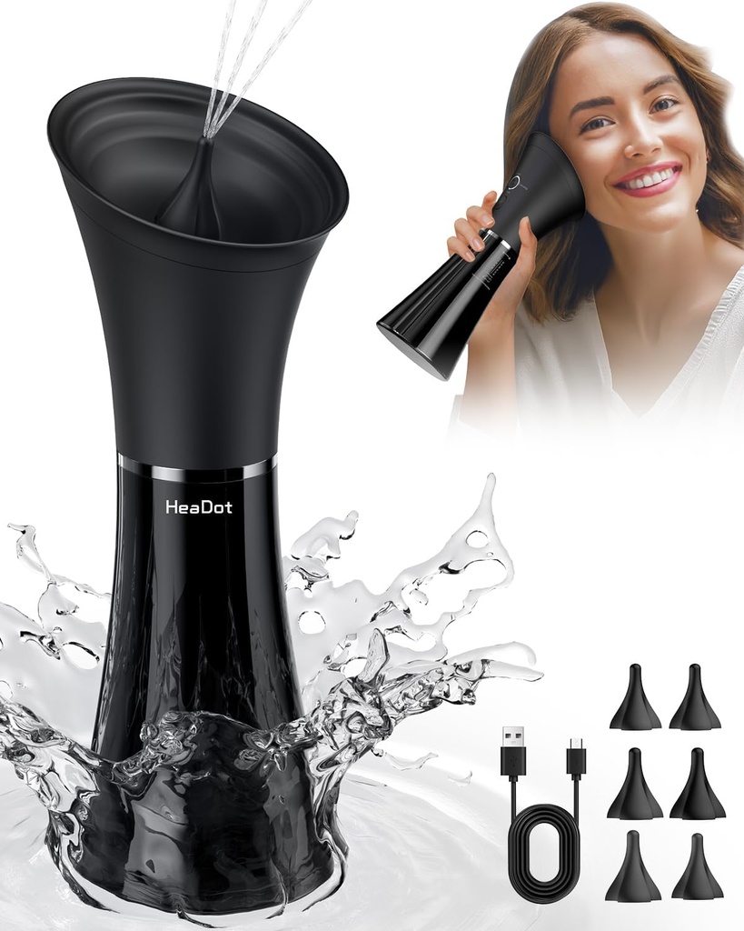 HeadDot Wax Usuwanie z inteligentną temperaturą wody, Czyszczenie wody z zasilaniem ucha 6 Porady, Bezpieczny i skuteczny zestaw do usuwania woskowania ucha z 4 poziomami ciśnienia - IPX7