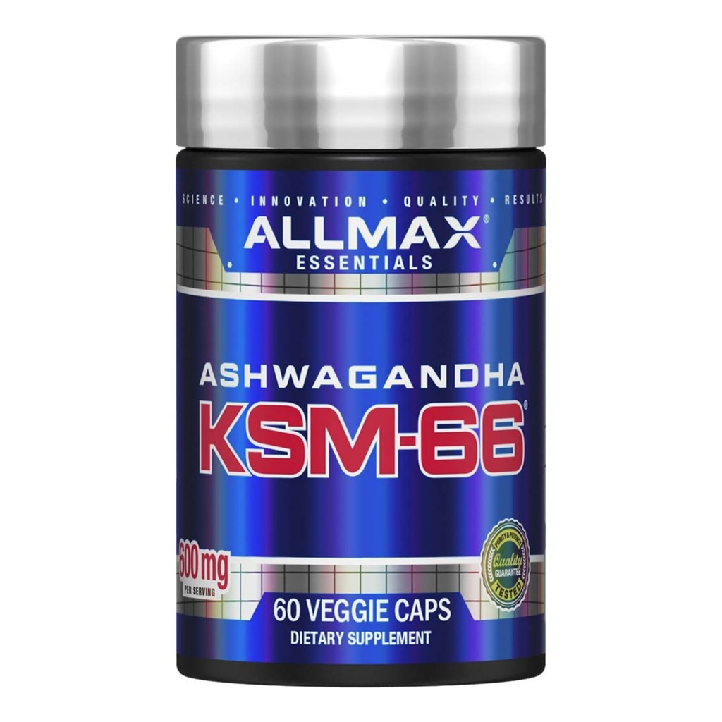 ALLMAX Essentials Ashwagandha KSM- 66 (60 Veggie Caps) - Zwiększenie siły mięśniowej i odzysku - Non-GMO, Gluten Free - 30 Servings