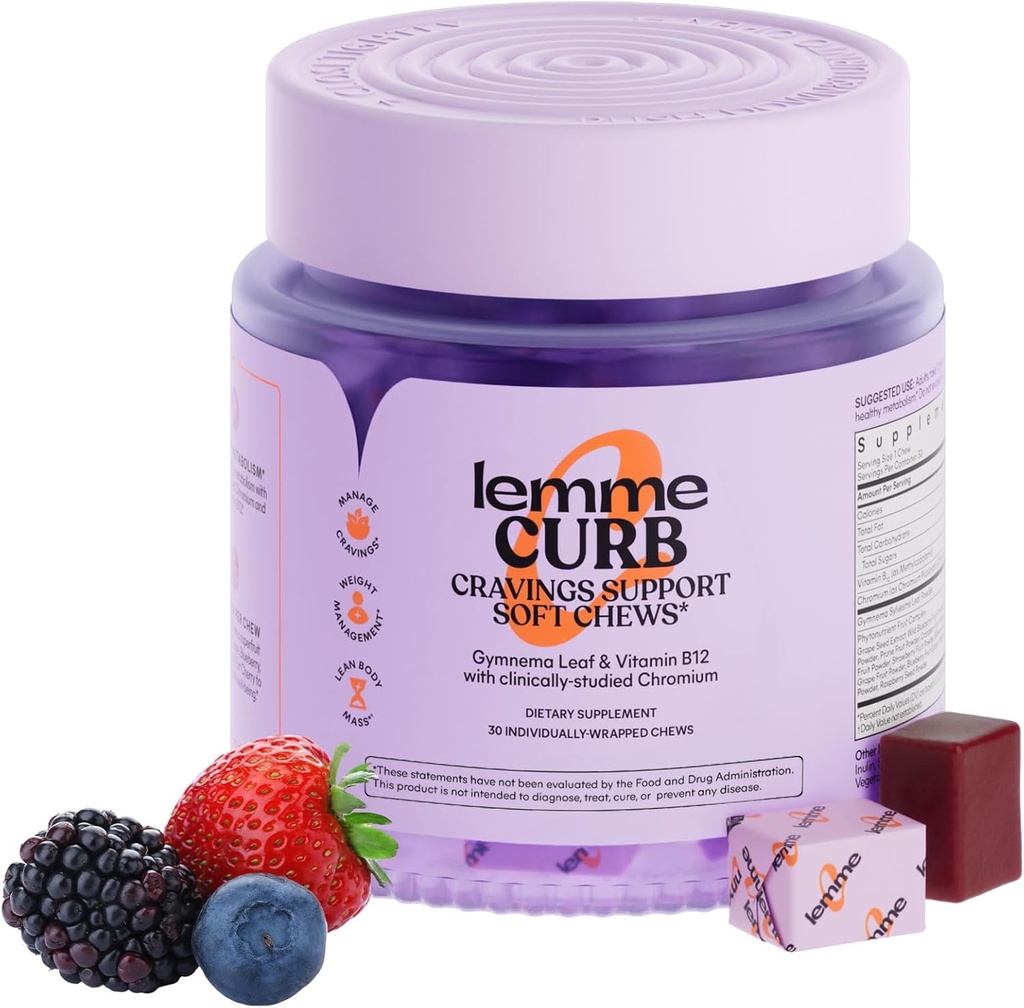 Lemme Curb Chews Soft Chews - Zarządzanie Appetite, Wsparcie Metabolizm & Lean Body w / Klinicznie zbadane chrom, Gimnema & B12 do zdrowego zarządzania wagą, Mieszane Berry, 30 Hrabia (Dostawa miesiąc)