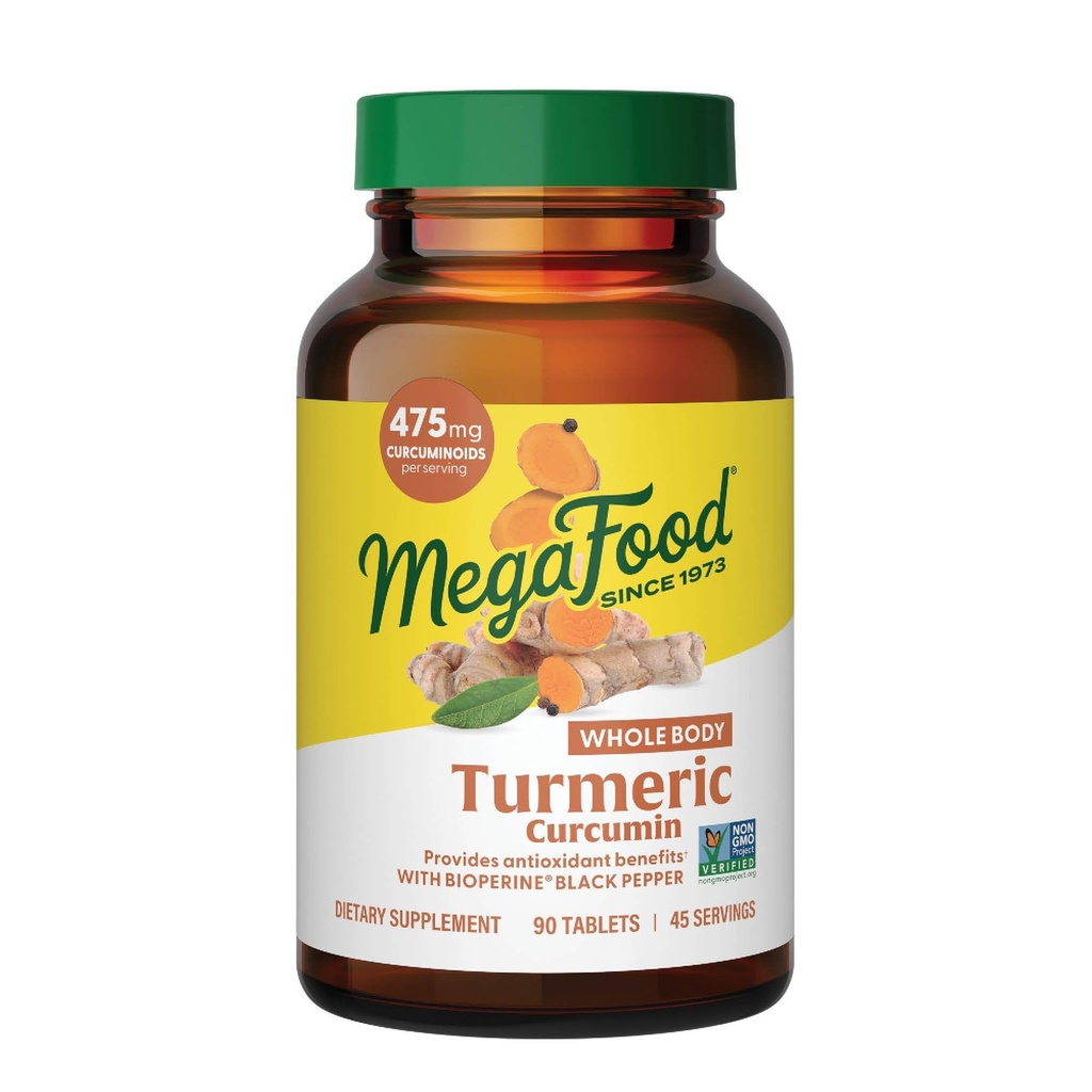 MegaFood całego ciała Kurkumina suplement - Kurkumina suplement z czarnego pieprzu i witaminy C - 475 mg Kurkuminoidy na Podawanie - Przeciwutleniacz & Wsparcie immunologiczne - Wegan - 90 Tabletki, 45 Słupki