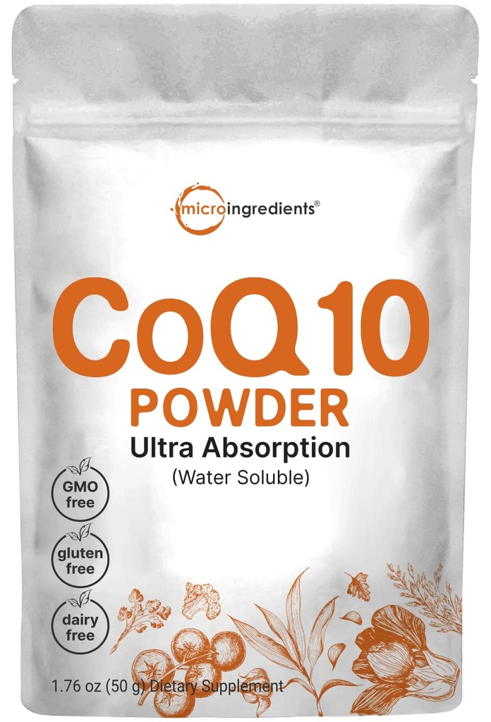Micro Składniki Woda rozpuszczalna COQ10 Suplement (COQ10 200mg na Podawanie w postaci proszku), 50 Gramy (8 miesięcy dostaw), Dodatkowa Absorpcja, Wspomaga Heart and Energy Health, Vegan Friendly