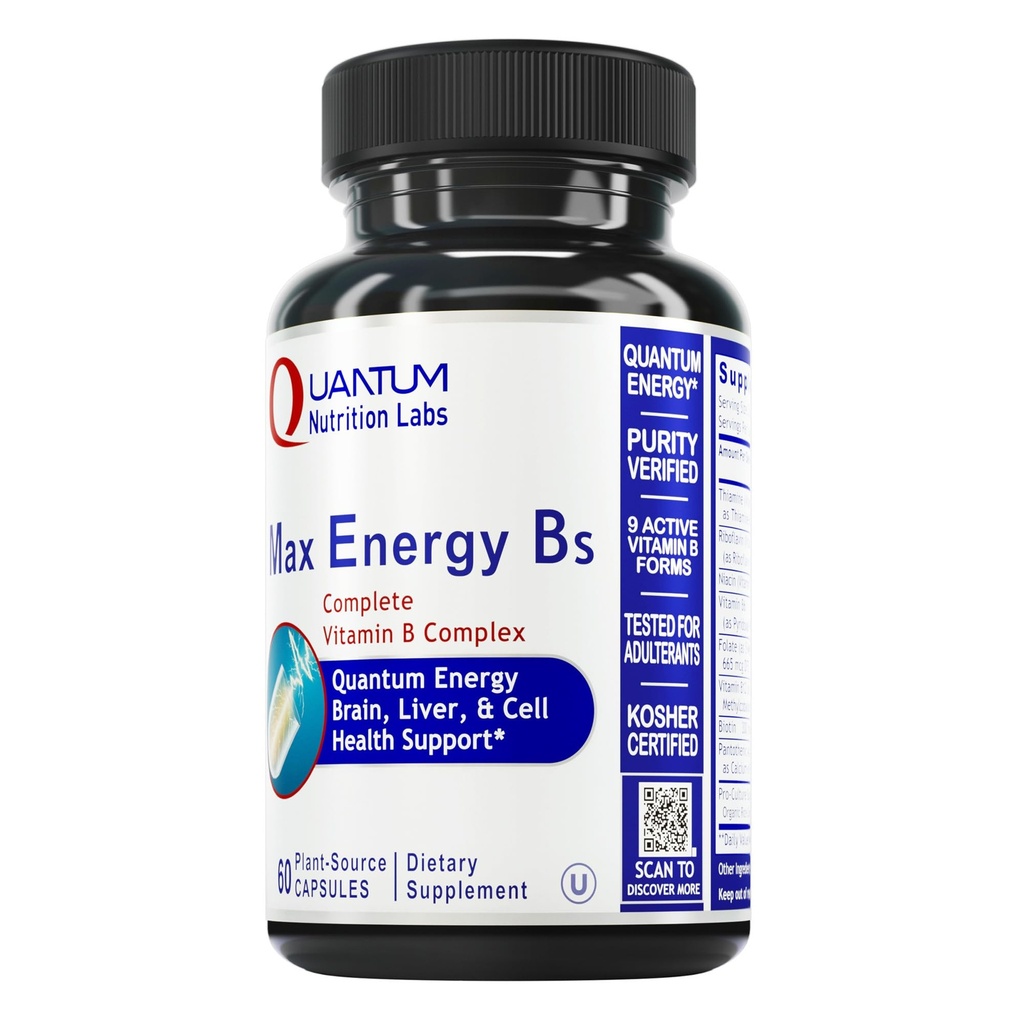 Quantum Nutrition Labs Max Energy Bs - Kompleks witaminy B, Metylowane Witaminy B z Witaminą B1, B6, B12, Tiamina, Folate i Biotin - 60 Kapsułki wegetariańskie