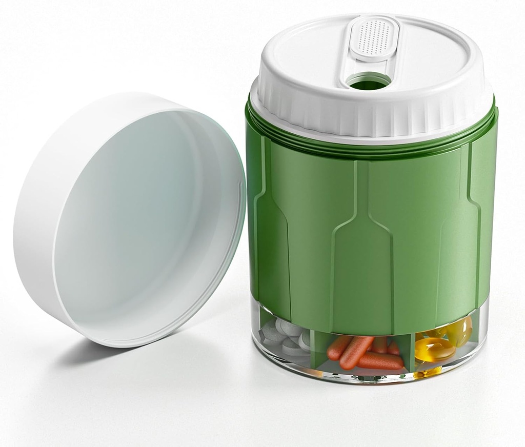 Duży Pill Organizator, Codzienne Pill Dispenser Butelki z 7 Duże Komory Jumbo Pill Box, Pill Storage Container dla witaminy, Olej rybny, Suplement lekarski, Easy Turn Lid z dołączonym etykietą, Zielony
