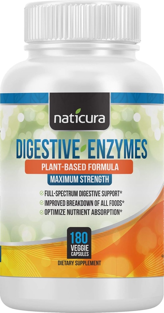 Enzymy pokarmowe z probiotykami i prebiotykami - Multi Enzyme Vegan Organic Gut i suplement wsparcia immunologicznego dla mężczyzn i kobiet - 180 Kapsułek - dla Bloating, Gaz, Laktoza Nietolerancja