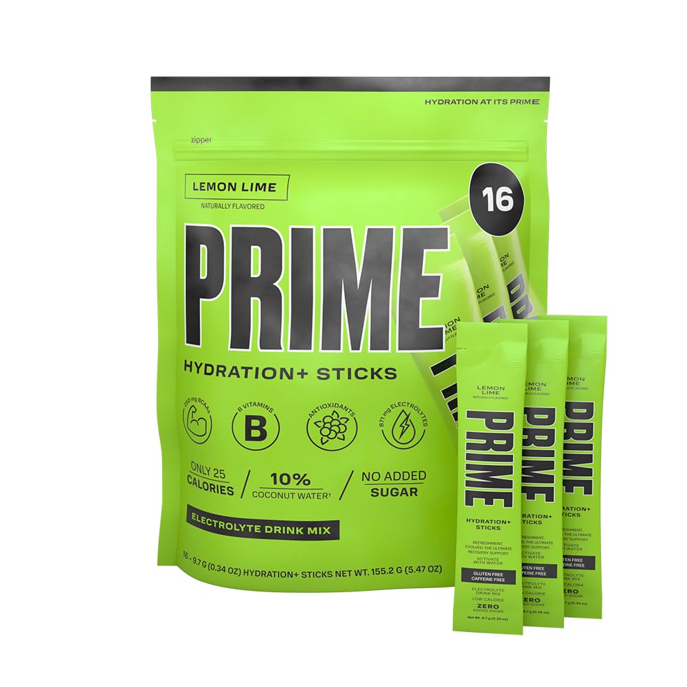 PRIME HYDRATION + Sticks Lemon Lime Agregat 124; Hydration Powder Single Serve Sticks Agregat 124; Electrolyte Powder On The Go 124; Niski cukier Agregat 124; Kawa wolna 124; Wegański Agregat 124; 16 Agregat