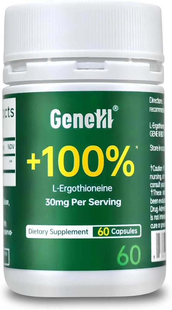 L- Ergotioneine Supplement, 30mg (EGT) / Serving, 6X Ergotioneine Mushroom Extract Supplements Longevity, Wsparcie immunologiczne, Heart Health & Brain Supplement, Lab Tested, Made in USA, 60 Służb