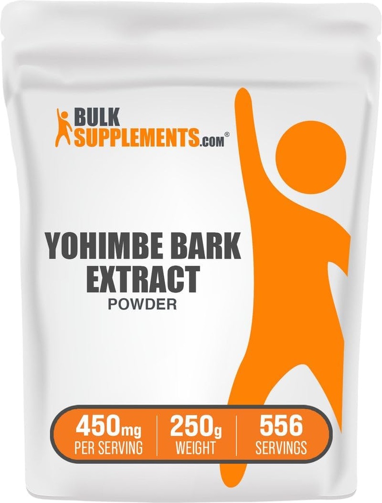 BulkSupplements.com Yohimbe Extract Powder - Yohimbe Bark Extract - Herbal Supplement, Gluten Free, 450mg per Serving, 250g (8.8 oz) (opakowanie po 1)