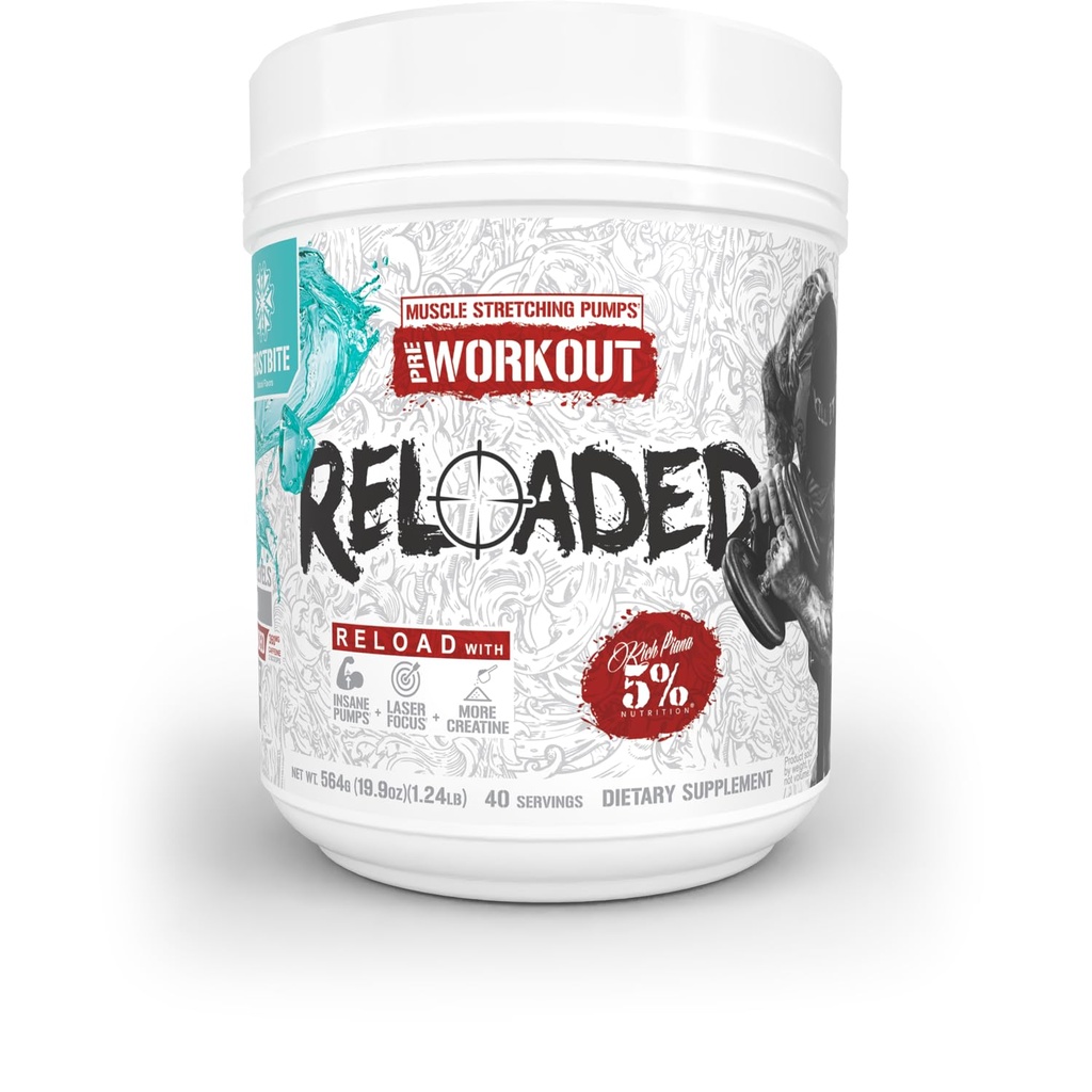 5% Żywienie bogate Piana Reloaded High Stim Pre- Workout 124; Ultra Energy, Focus, Pompy, Power & Endurance Size 124; Cytrulina, GlycerSize, Nitrosigine, Kreatyna, Cholina, Huperzine A (Frostbite)