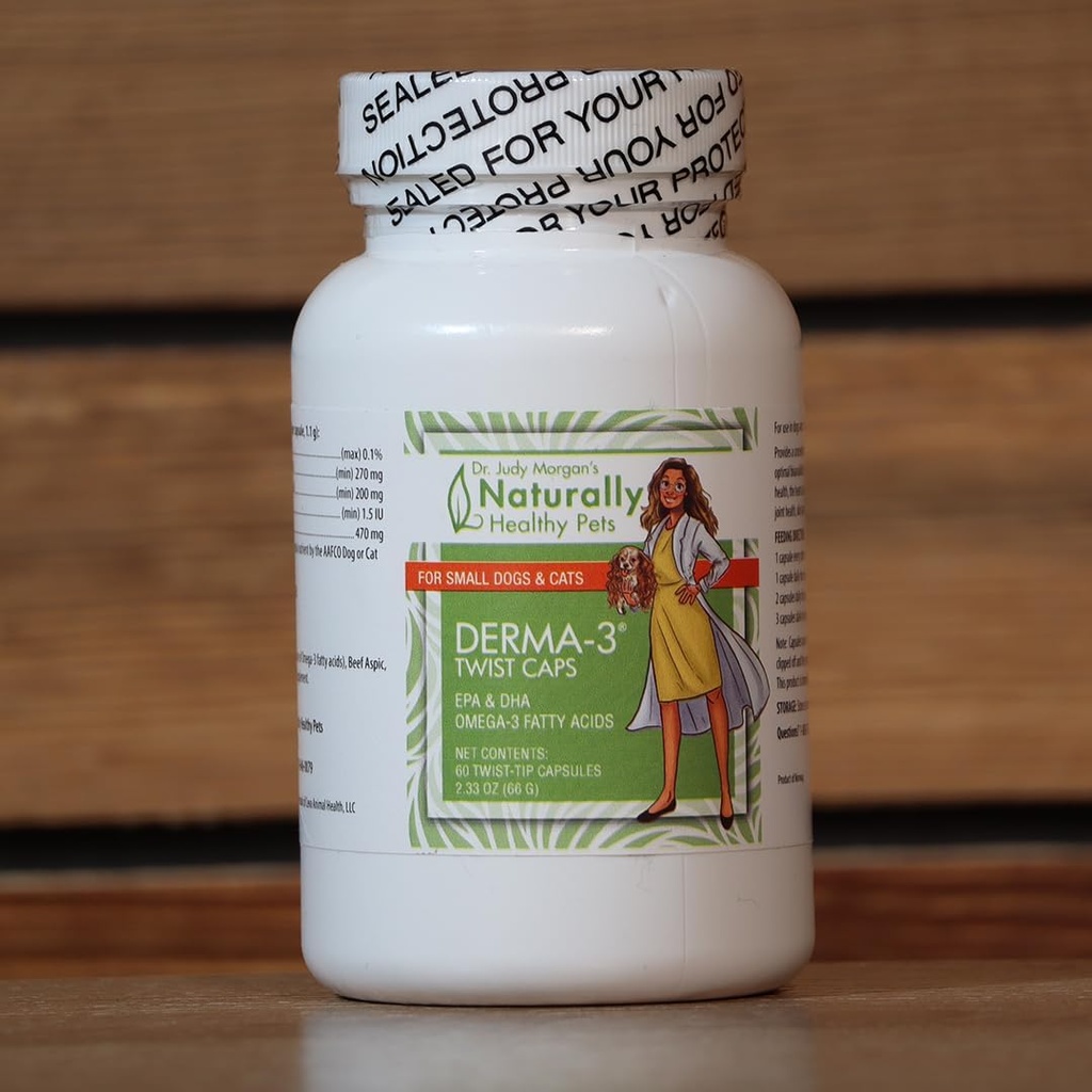Dr Judy Morgan naturalnie zdrowe zwierzęta Derma-3 Omega3 Fish Oil Twist Czapki dla psów i kotów (Małe)