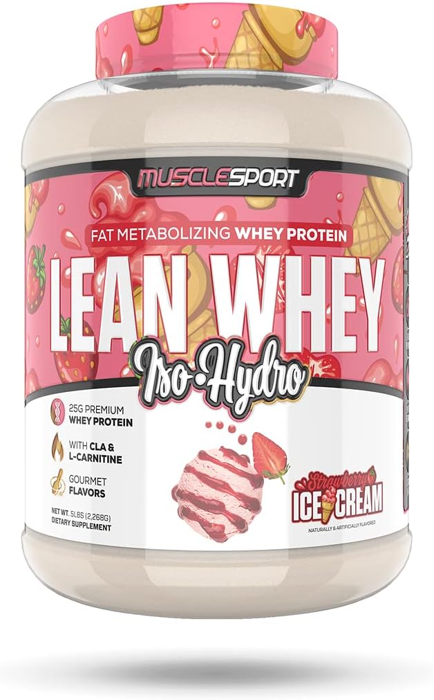 Musclesport Lean Whey Revolution ™ Protein Powder - Izolat białka serwatki - Low Calorie, Low Carb, Low Fat, Incredible Flavors - 25g Protein per Scoop - 5lb Truskawka Creme