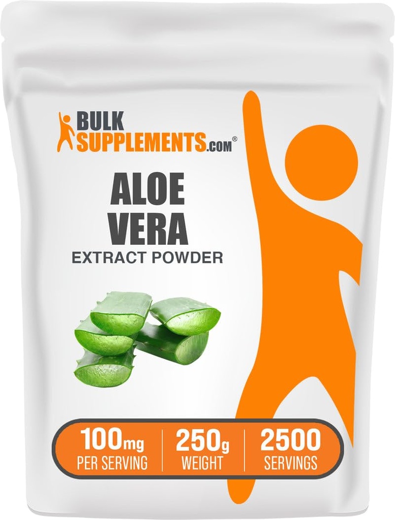 BulkSupplements.com Aloe Vera Extract Powder - Aloe Vera Supplement, Herbal Supplement - Vegan & Gluten Free, 100mg per Serving, 250g (8.8 oz) (opakowanie po 1)