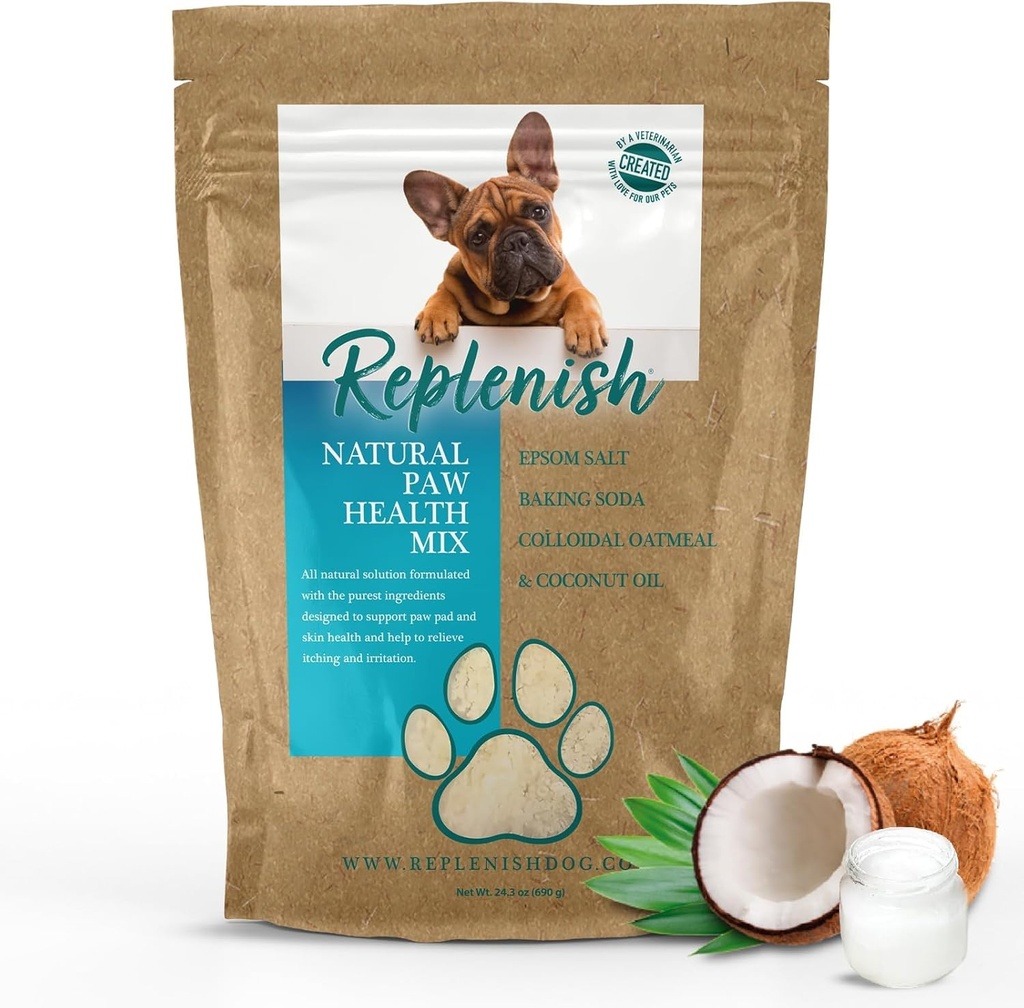 Replenish Dog Paw Healing Solution - All Natural Epsom Salt for Dogs Paws - Medinted Paw Solution Solution & Moisturizer for Dry Cracked Paws - Epsom Salt Treatment - Spa Paw Protection for Dogs