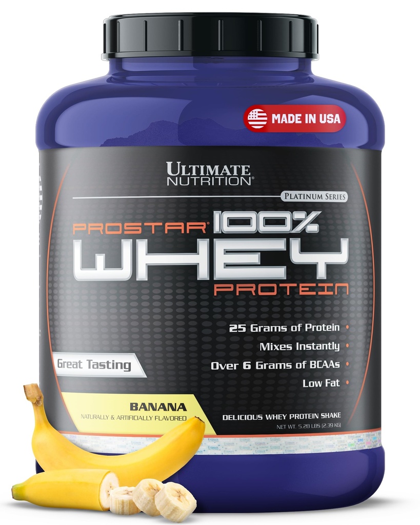 Ultimate Nutrition Prostar Protein Powder Isolate, Banana - Niskie węglowodany, Wysokie Białko Powder Shake for Muscle Gain & Recovery - Niski Sód, Niski Tłuszcz & Keto Friendly - 5.28 Lbs Tub