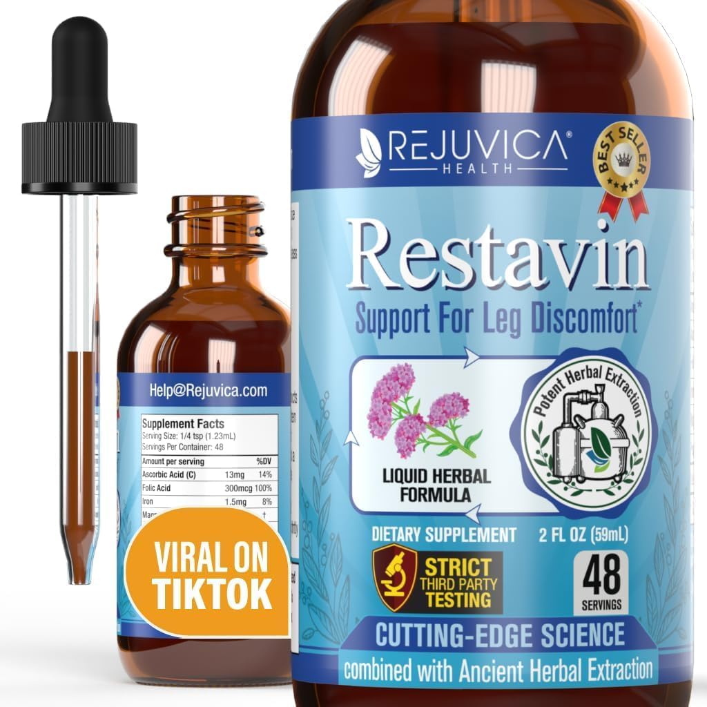Restavin - Advanced Leg Supplement Supplement - Liquid Delivery for Better Absorption - Witamina C, Żelazo, Walerian, Turmeric, Magnez & More!