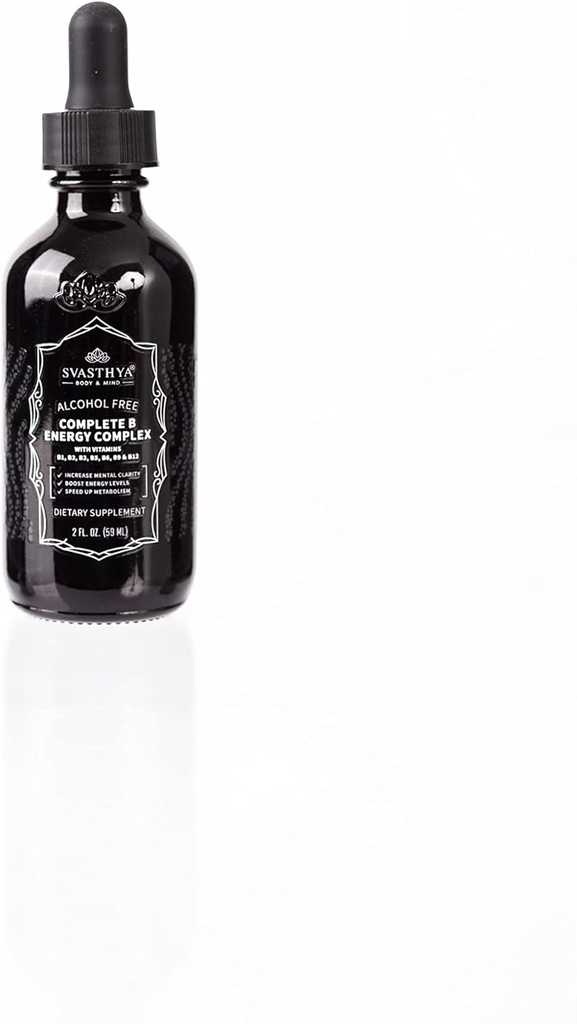 Svasthya Body & Mind B2 D3 Kompleks Witaminy B - Wszystkie naturalne witaminy płynne B dla kobiet, mężczyzn i dzieci - Ultra Pothent Drops w / B- 6, B- 12- 5000mcg, Sublingual & Vegan Friendly