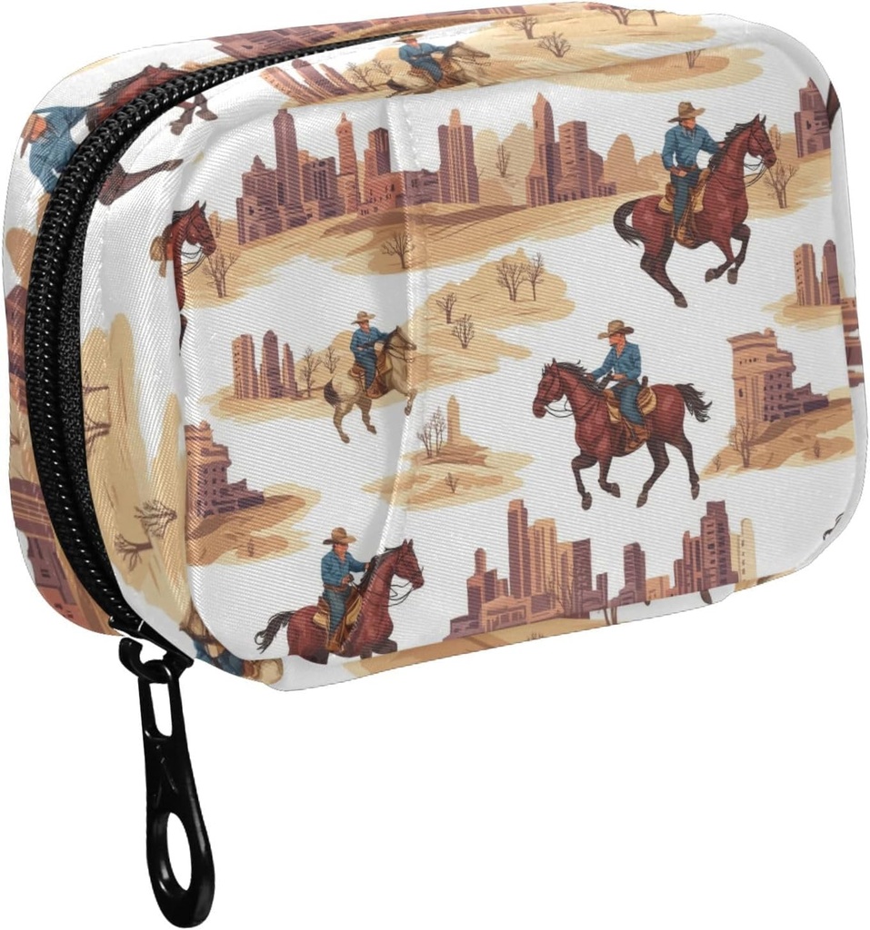 Fustylead Western Cowboy Jazda konna i Pill Building Organizer for Purse, Tygodniowy przenośny Pill Box z Zipper do przechowywania witaminy Olejki rybne Suplementy leków