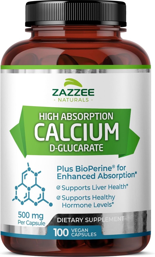Zazzee Wysoka Absorpcja Wapnia D- glukaran, 500 mg na kapsułkę, 3 mg BioPerine dla Zwiększonej Absorpcji, 100 Kapsułek Wegańskich, Plus Broccoli 10: 1 Ekstrakt, 100% Wegetarianin, CDG, All- Natural i Non-GMO