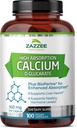 Zazzee Wysoka Absorpcja Wapnia D- glukaran, 500 mg na kapsułkę, 3 mg BioPerine dla Zwiększonej Absorpcji, 100 Kapsułek Wegańskich, Plus Broccoli 10: 1 Ekstrakt, 100% Wegetarianin, CDG, All- Natural i Non-GMO