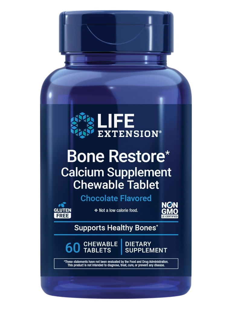 Life Extension Bone Restore suplement wapnia tabletki do żucia, suplement zdrowia kości, Wapń, Witamina D, Minerały, Gluten Free, Nie-GMO, 60 tabletek