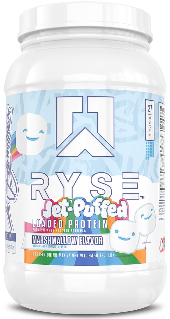 RYSE w proszku z białkiem nasyconym - Jet- Pushed Marshmallow - 25g Izolat białka serwatki & Koncentrat z włóknem prebiotycznym & MCTs - Niskie węglowodory, niski cukier, Przyjazny do spożycia - 27 Słupki / 2 Lb Tub