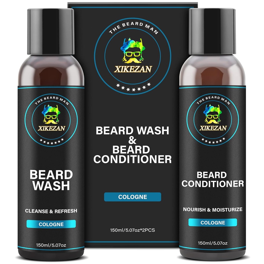 XIKEZAN Beard Wash & Beard Conditioner Natural Softener Set w / Argan & Jojoba Oil Smooths & Wzmocnia Boże Narodzenie Stocking Stuffers Ojciec Day prezenty dla mężczyzn jego tata chłopak mąż