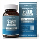L Metylfolan 7,5 mg plus Metyl B12 - Aktywny formularz 5- MTHF, Suplement MTHFR - Metylowany folian w płynie krwi + Kofaktor B12 - Wspiera nastroje, Metylację homocysteiny, Krążenie (60 Kapsułek)