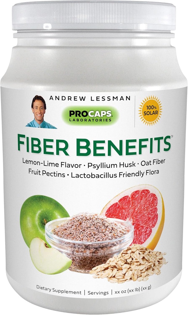 ANDREW LESSMAN Fiber Korzyści z proszku 120 Słupki - Lemon-Lime, Delikatny, Naturalny Rozpuszczalny / Nierozpuszczalny włókno, Promotes Regularność, Czyszczenie. Pyllium Husk, Oat, Jabłko, Grejpfrut, Guar Gum, Probiotyka