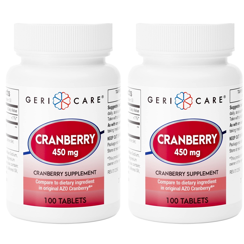Wysokowydajny suplement żurawinowy - 450mg Czyste tabletki żurawinowe do moczowego Traktu zdrowia Naturalne zapobieganie UTI dla mężczyzn i kobiet GMO, Gluten & Dairy Free Cranberry Concentrat 100 Count (2pk)