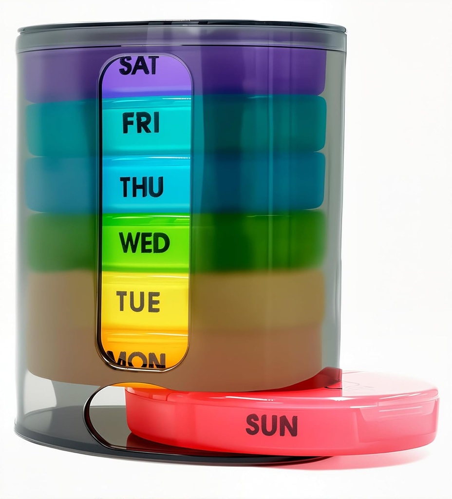 Cotygodniowe Pill Organizer (Twice- A- Day), Przenośny 7-dniowy Pill Box Case ze Stackable AM / PM Komory na pigułki, Witamina, Olej rybny, Suplementy, Rainbow (Rainbow)