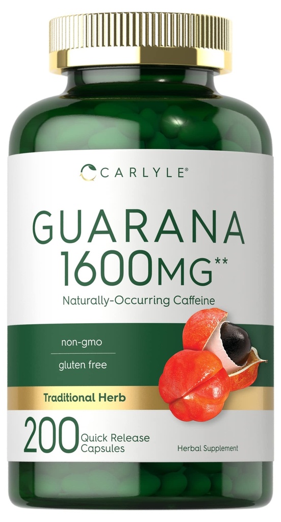 Carlyle Guarana Extract Kapsułki 124; 1600mg 124; 200 Hrabia 124; Naturalnie Ocurring Caepture Supplement Supplement 124; Non-GMO, Gluten Free