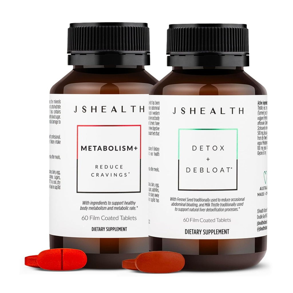 JSHealth Vitamin Bloating Bundle - obejmuje detox + Debloat Liver Health Formula & Metabolizm + Natural Energy Support