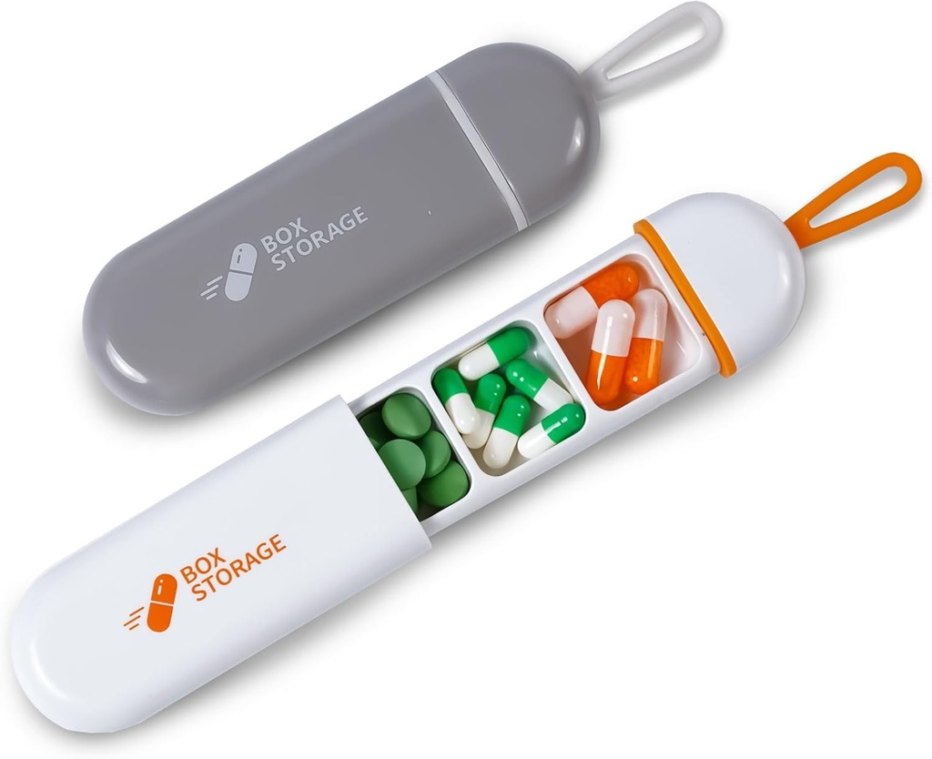Travel Pill Organizator, Mini Pill Case 3 Komory Przenośny Pil Case, Wodoodporny lek Case Pouch dla mężczyzn Napełnianie witamin Leki Suplementy oleju rybnego (biały / szary)