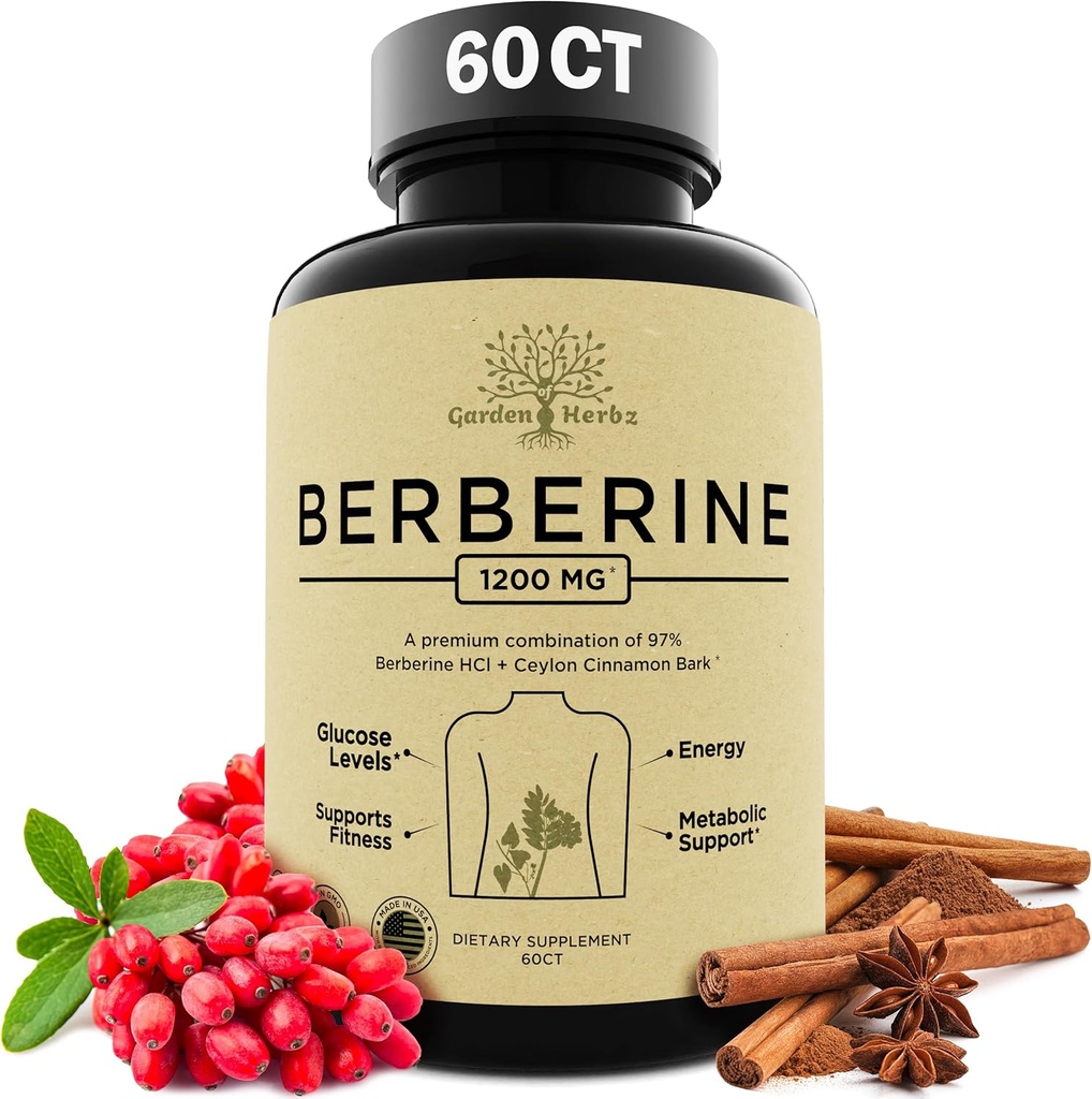 Berberine Supplement, Berberine 1200 Mg - Berberine HCL & Ceylon Cynamon dla kobiet i mężczyzn - Berberine kapsułki Wspomaga zdrowy system immunologiczny i zarządzanie wagą
