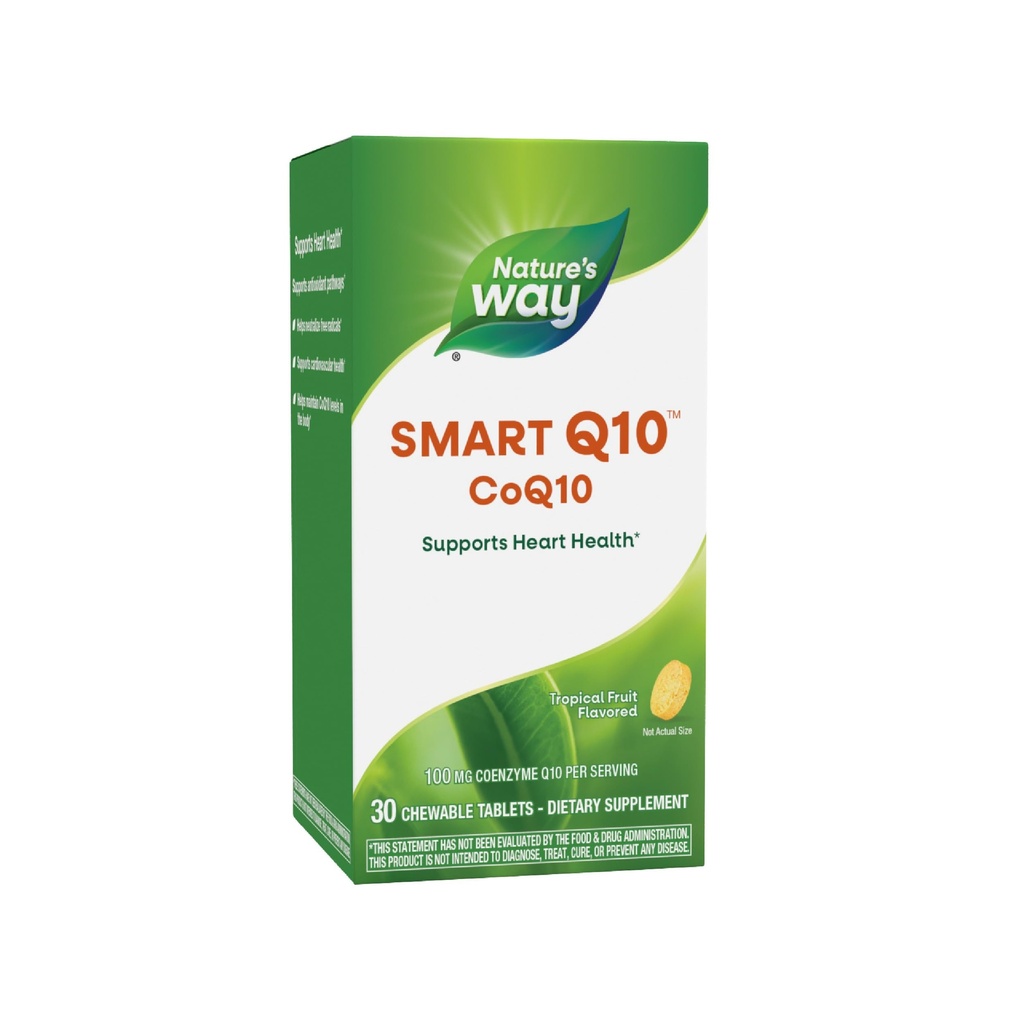 Nature 's Way SMART Q10 CoQ10, Supports Heart Health & Cellular Energy *, Tropical Fruit Flavored, 100 mg na jedną porcję, 30 tabletek do żucia (Packaging May Vary)