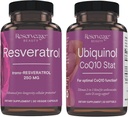 Reserverage Beauty, Resveratrol 250 mg, Suplement przeciwutleniający dla Heart and Cellular Health 30 Caps & Ubiquinol CoQ10 Stat - Wsparcie dla układu sercowo- naczyniowego, Energy Levels & Cellular Health - 30