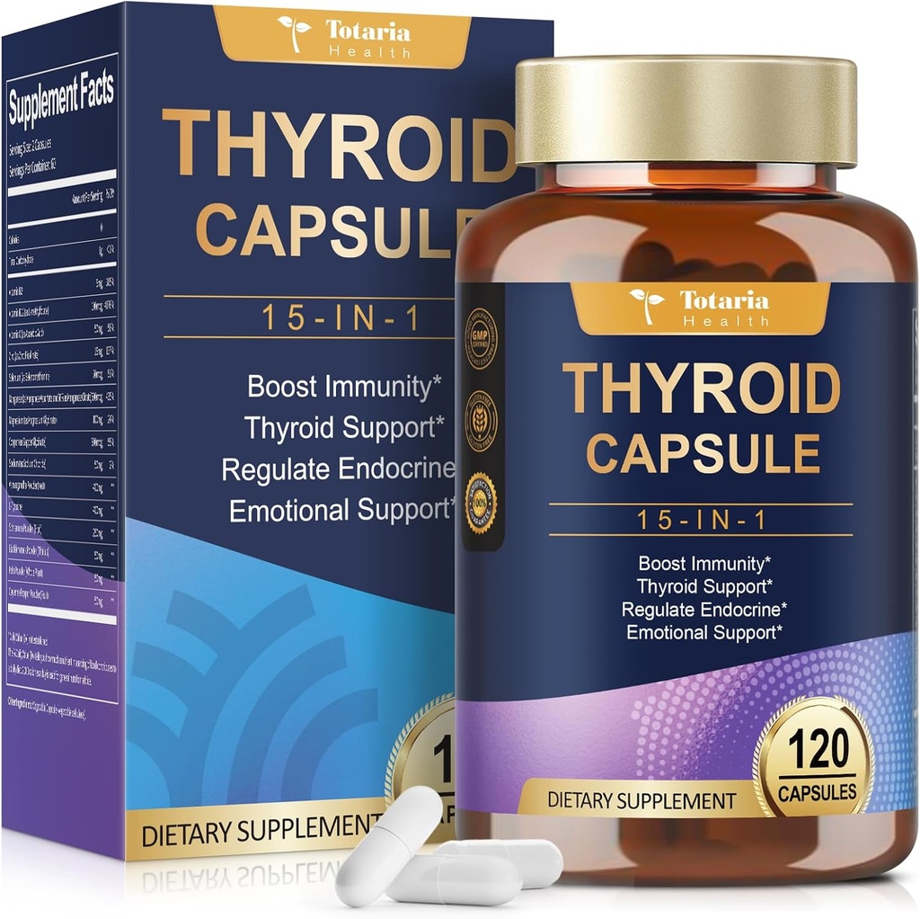 Tyroid Support for Women & Man Supplement Complex Kapsułki - Jodyna Suplement Tyroid z L Tyrosine Bladderwrack Kelp Ashwagandha Selenium Supplements - Mood Enhancer Energy Blance Poziom tarczycy