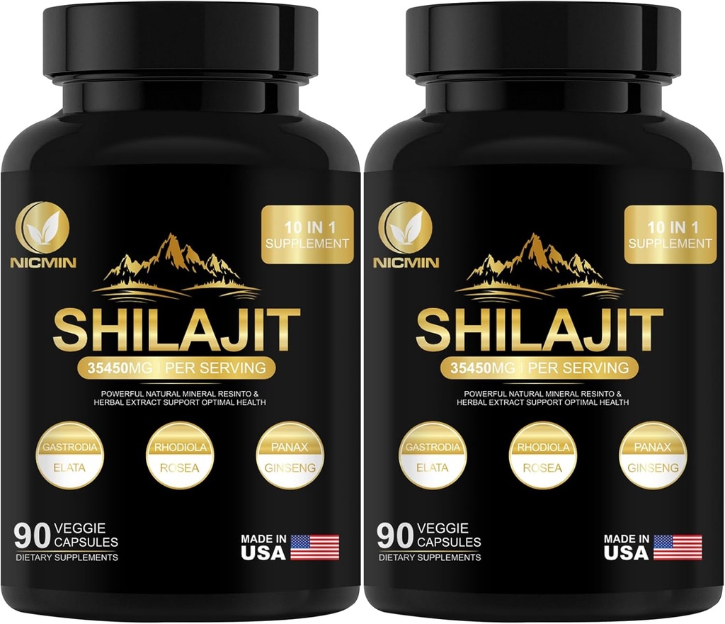 35450MG Pure Shilajit Supplement - Himalayan Organic Shilajit for Men & Women Maximum Potency Shilajit for Enhanced Energy and Immune Support 180 Veggie kapsułki