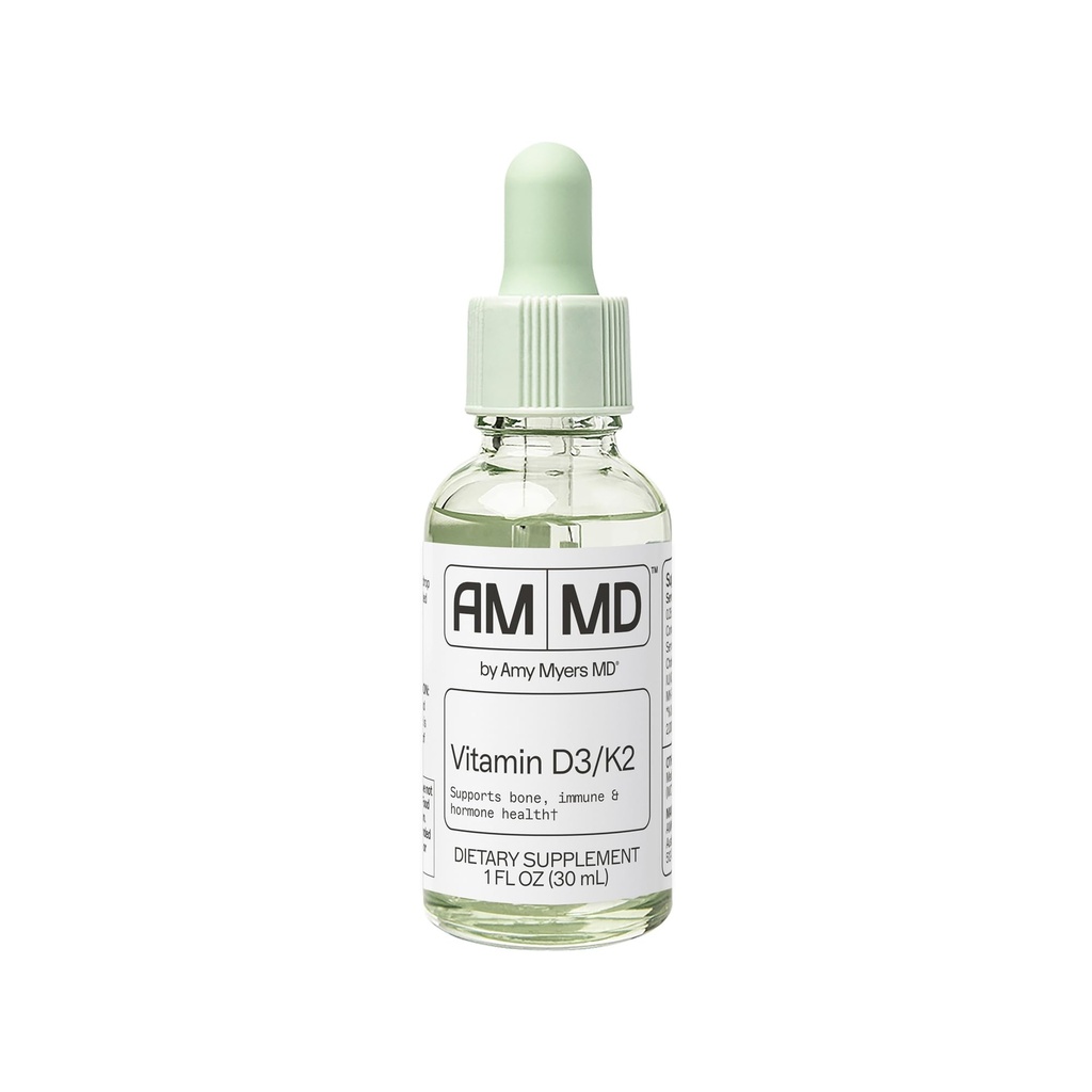 Amy Myers MD Witamina D3 / K2 Płyn - Wspiera zdrowie kości, funkcje immunologiczne i hormony Równowaga - Wysoka absorpcja - Non-Dairy, Gluten- Free - 1 fl oz (30 Służenie)