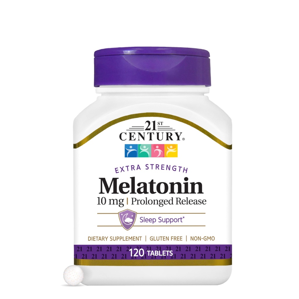 21. Century Melatonina 10mg Extra Forming Tablets, (120 Count), Długotrwałe uwalnianie Sen Pomoc dla dorosłych, Promotes Relaxation & Restful Sleep, Non-Habit Forming, Gluten- Free, Non-GMO